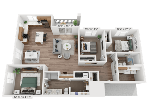 Highland Meadows three bedroom floor plan